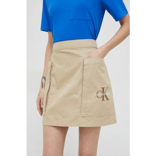 Calvin Klein Jeans Pamučna suknja boja: bež, mini, ravna