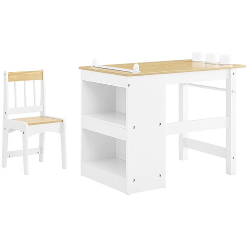 SoBuy Otro&amp;scaron;ka miza in stol z 2 policama za risanje in igro, bela in naravna, 80x50x66 cm, KMB60-WN, (5000018646) Slike