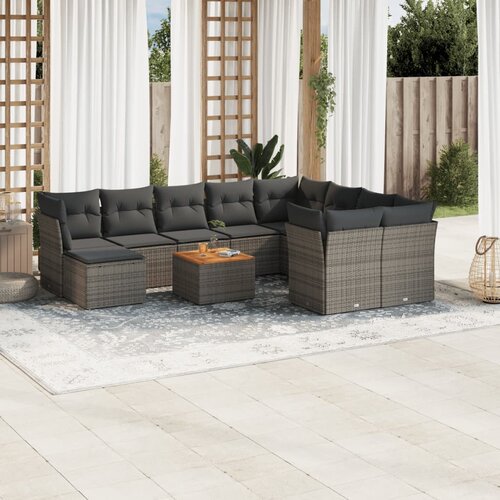 vidaXL 11-dijelni set vrtnih sofa od poliratana s jastucima sivi Cijene