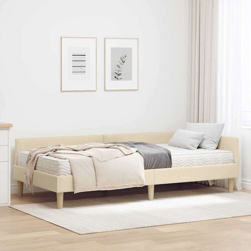  Kotni okvir postelje z matrico z vzmetnico 2 pcs krema blago, (5000123338) Cene