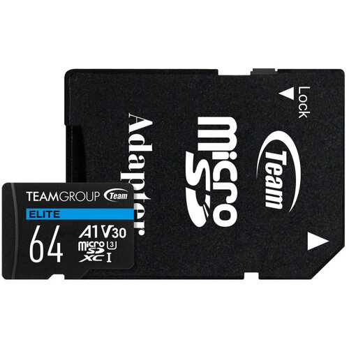 Team Group micro sdxc 64GB elite, uhs-i U3 V30 A1, 100/50MB/s +sd adapter TEAUSDX64GIV30A103 Slike