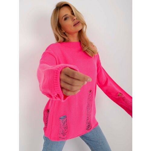 Fashion Hunters Fluo pink women's oversized sweater with wool Slike