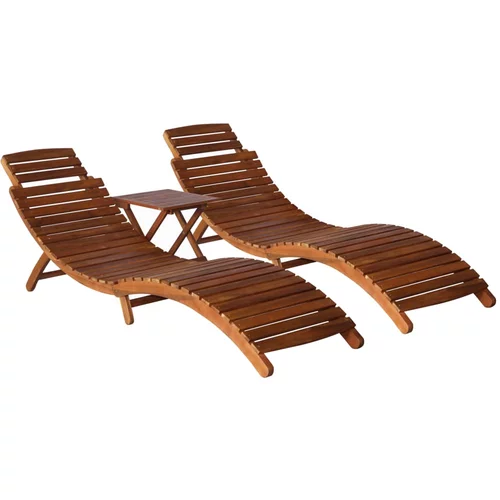  3-dijelna ležaljka za sunčanje sa stolićem od bagremovog drva