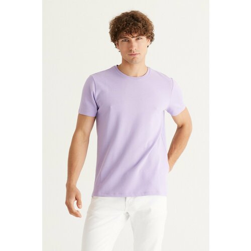 ALTINYILDIZ CLASSICS Men's Lilac Slim Fit Slim Fit Crew Neck Short Sleeved Basic T-Shirt with Soft Touch. Cene
