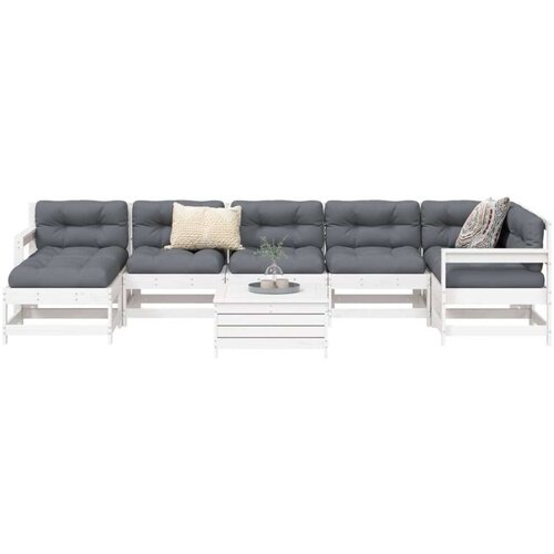  8-dijelni set vrtnih sofa bijeli od masivne borovine Cene