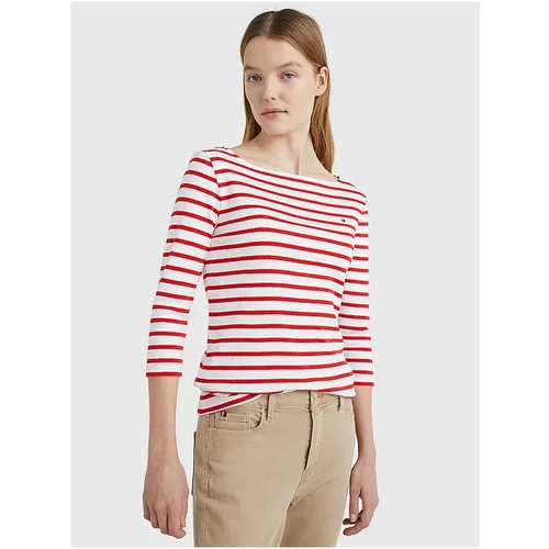 Tommy Hilfiger White-Red Women's Striped T-Shirt - Women