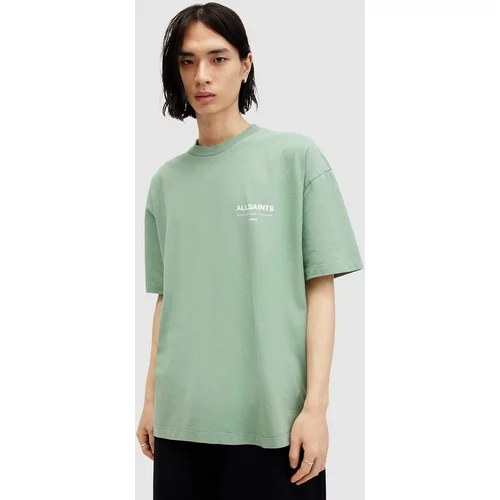 AllSaints Bombažna kratka majica ACCESS SS CREW moška, zelena barva, M038PA