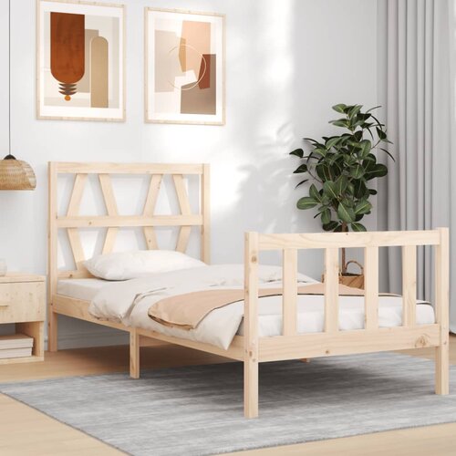 VidaXL Posteljni okvir z vzglavjem 90x200 cm trden les Slike