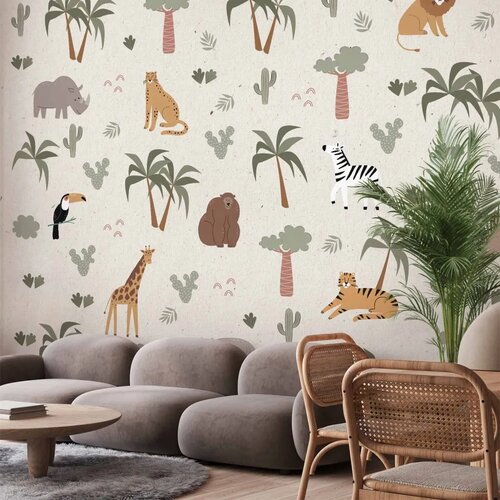  Foto tapeta - African Composition - Animals for the Children\'s Room on a Paper Background 500x350 Premium Cene