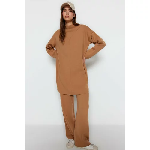 Trendyol Camel Knitwear Sweater-Pants Bottom-Top Set