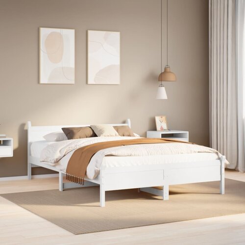 vidaXL Posteljni okvir brez vzmetnice bel 140x190 cm trdna borovina Cene