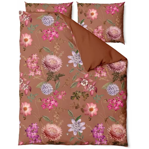 Bonami Selection Terakota smeđa posteljina od pamučnoga satena za bračni krevet Blossom, 200 x 220 cm