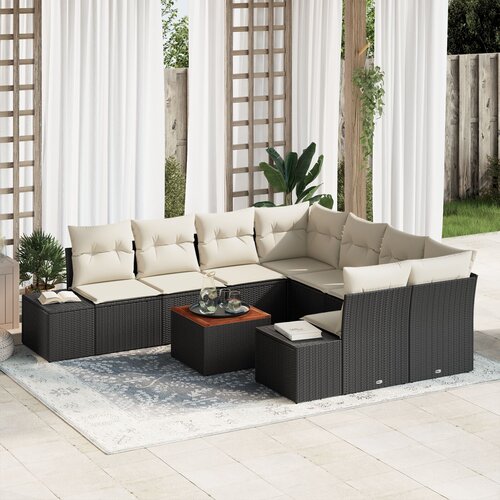 VidaXL Set vrtnih sofa Set od 9 Crna i krem Slike