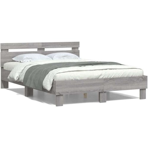  Posteljni okvir z vzglavjem siva sonoma 135x190 cm inž. les, (20978761) Slike