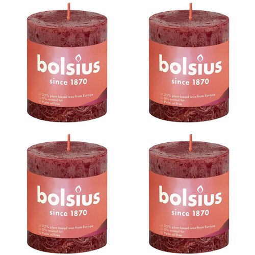 Bolsius rustične debele svijeće Shine 4 kom 80x68 mm bar&amp;scaron;unasto crvene Slike