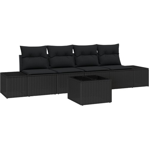 VidaXL Set od 5 vrtnih sofa s jastučićima Crni Poliratan Slike