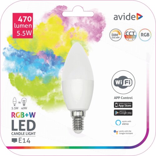 Avide Pametna sijalica, LED 5.5W, E14, RGB+W, WiFi &amp;ndash; Smart LED Candle 5.5W WiFi Slike
