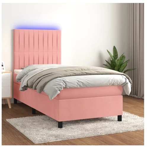  Box spring postelja z vzmetnico LED roza 100x200 cm žamet