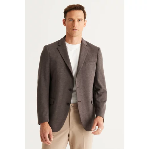 ALTINYILDIZ CLASSICS Men's Brown Comfort Fit Casual Cut Mono Collar Knitted Jacket.