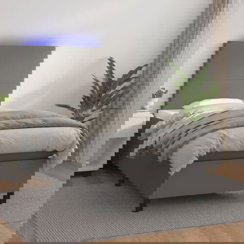 The Living Store Box spring postelja z vzmetnico LED siva 100x200cm umetno usnje - Box Spring Postelja, (21437692) Slike