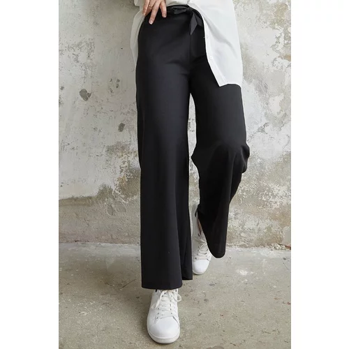 InStyle Wide Belted Scuba Pants - Black