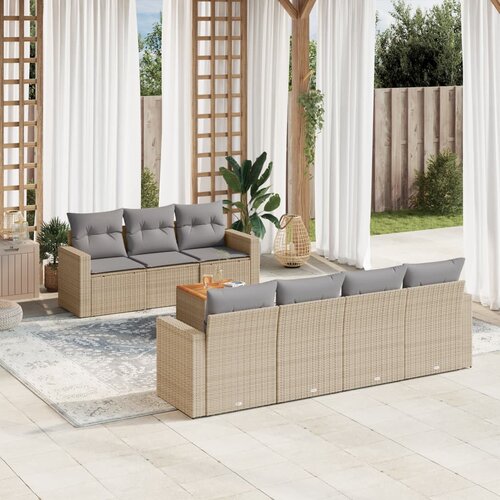 VidaXL 8-dijelni set vrtnih sofa s jastucima bež od poliratana Slike
