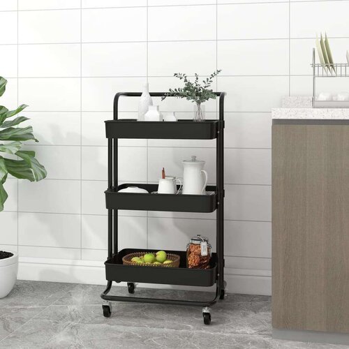 vidaXL Kuhinjska kolica s 3 razine crna 42x25x83,5 cm željezo i ABS Cijene