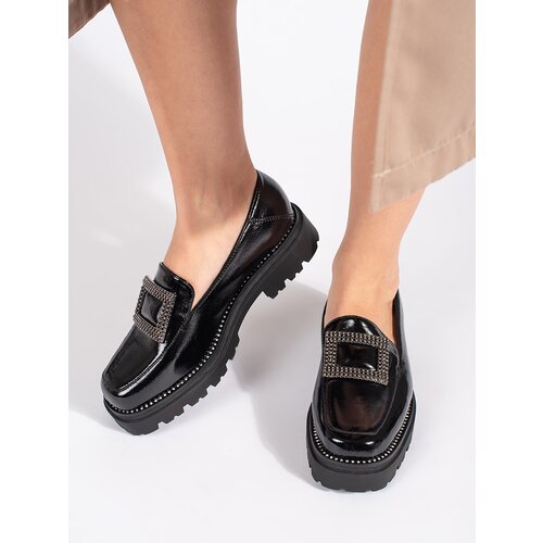 GOODIN Women's black loafers on a platform decorated with a buckle and rhinestones Cijene