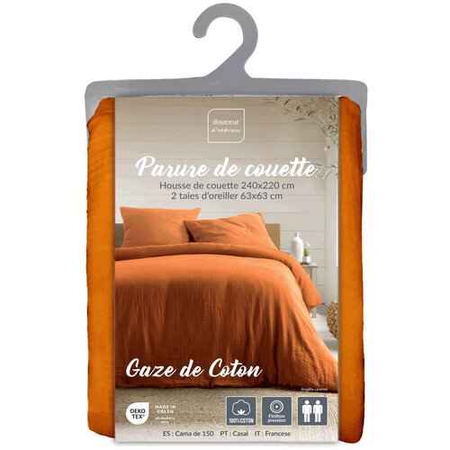 Douceur d int&amp;eacute;rieur Oranžna/rjava posteljnina za zakonsko posteljo/podalj&amp;scaron;ana iz muslina 240x220 cm Angelia &amp;ndash; Slike