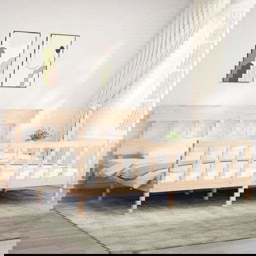 vidaXL Posteljni okvir z vzglavjem 6FT trden les Cene