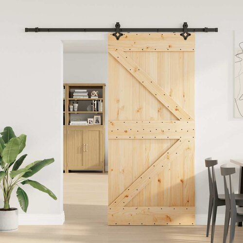 VidaXL Klizna vrata s priborom za montažu 90 x 210 cm masivna borovina Slike
