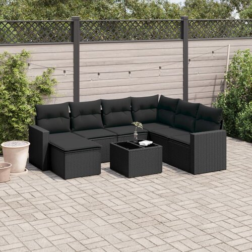 VidaXL 8-dijelni set vrtnih sofa od poliratana s jastucima crni Slike
