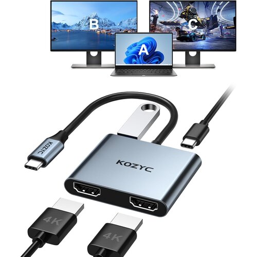 KOZYC 4v1 USB-C razdelilec, 2x HDMI 4K 30Hz Cene