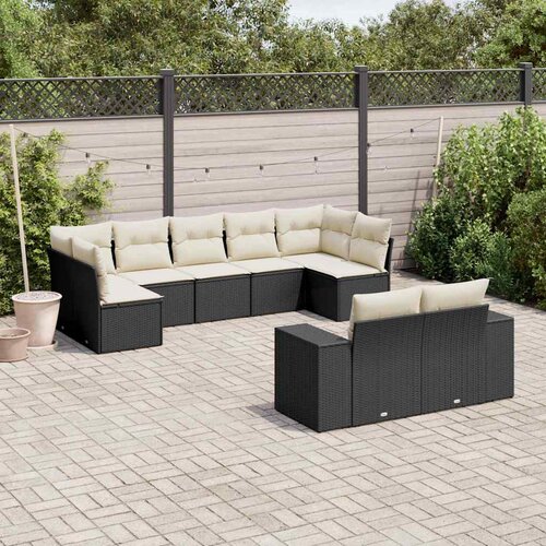  9-dijelni set vrtnih sofa s jastucima crni od poliratana Slike