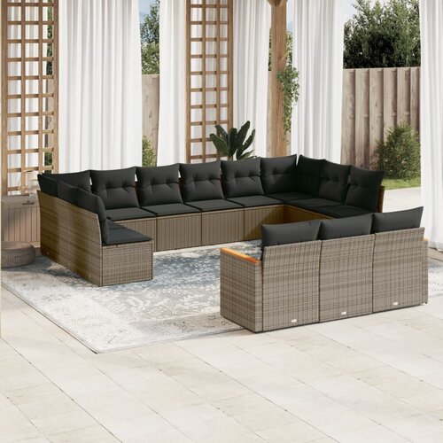 vidaXL 13-dijelni set vrtnih sofa od poliratana s jastucima sivi Cijene