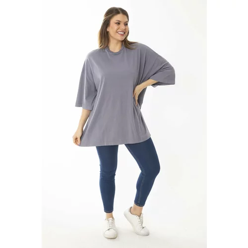 Şans Women's Plus Size Gray Casual Fit Short Sleeve Blouse