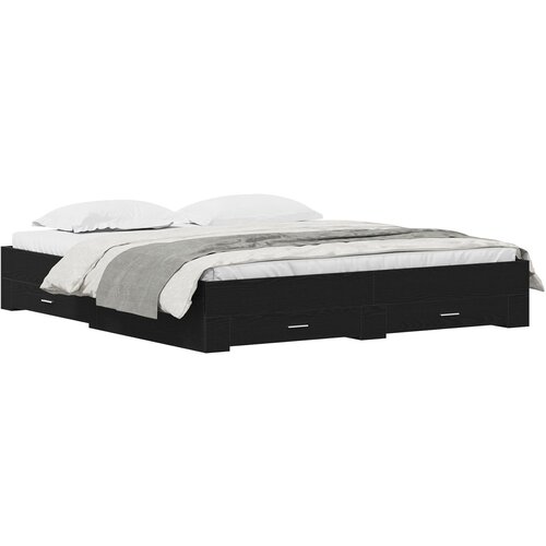 vidaXL Postelja s predali Črna hrast 180x200 cm Izdelana iz umetnega lesa Cene