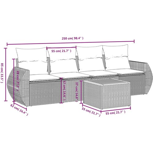  5-dijelni vrtni set sofa s jastucima bež od poliratana 70 x 62 x 69 cm Slike