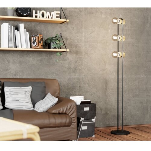 Eglo podna lampa Chieveley 43544, 3x E27, visina 140,5 cm, crna i prirodno drvo Slike