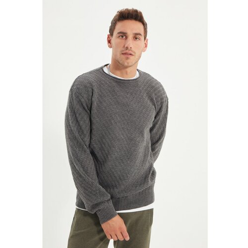 Trendyol Sivi muški džemper s reljefom s teksturiranim vratom Slike