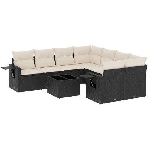 VidaXL 9-dijelni set vrtnih sofa s jastucima crni od poliratana Slike
