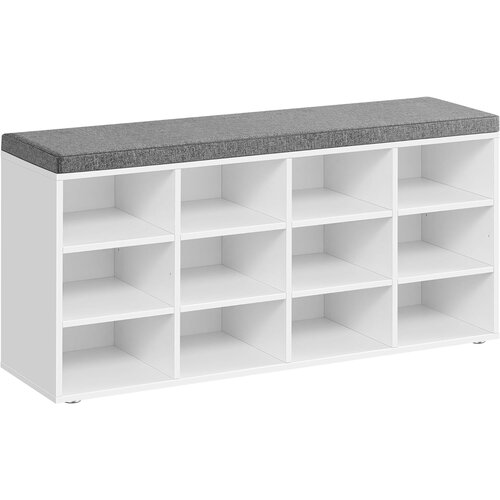 Songmics Klop za čevlje z blazino, klop za shranjevanje z oblazinjenim sedežem, klop za hodnik z 12 predelki, nastavljivimi policami, za spalnico, 11,9 x 40,9 x 18,9 palcev, bela in siva LHS012W14, (21325695) Cene