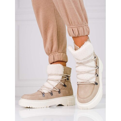 SHELOVET Beige women&amp;#039;s snow boots with sheepskin coat Slike