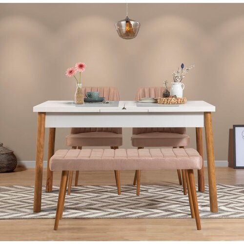 Hanah home Santiago White Atlantic-Stone Atlantic PineWhiteStone Extendable Dining Table & Chairs Set (4 Pieces) Cene