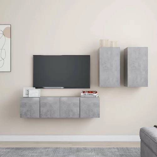  Komplet TV omaric 4-delni betonsko siva iverna plošča, (20732566)