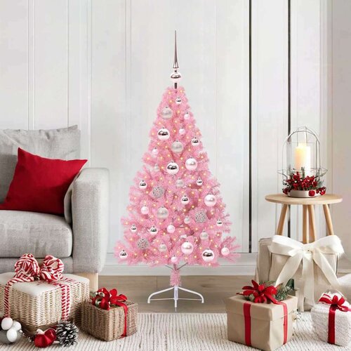 vidaXL Umjetna preddekorirana božićna jelka Roza 120 cm PVC Cene