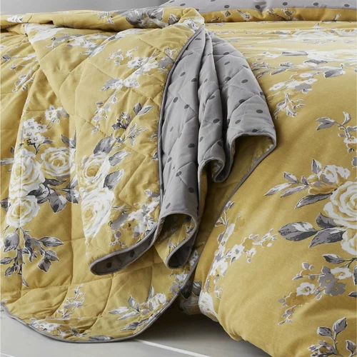 Catherine Lansfield Rumeno pregrinjalo za posteljo s cvetjem, 220 x 230 cm