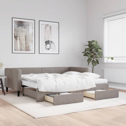 VidaXL Izvlečna dnevna postelja s predali taupe 90x200 cm blago Slike