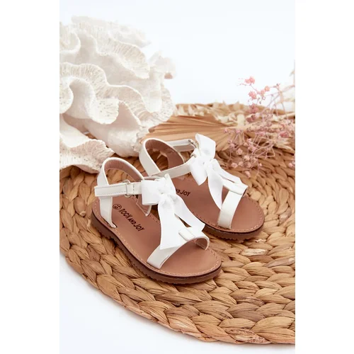 FR1 White Kids' Patent Sandals with Bow and Velcro Strap Joratia