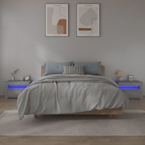 VidaXL Nočna omarica 2 kosa z LED lučkami siva sonoma 60x35x40 cm Slike